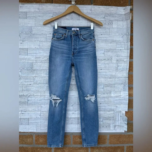 RE/DONE 90s High Rise Ankle Crop Distressed Jeans size 24 - Picture 1 of 12